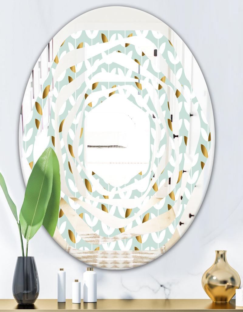 DesignQ Golden Foliage X - Modern Round Or Oval Wall Mirror - Whirl