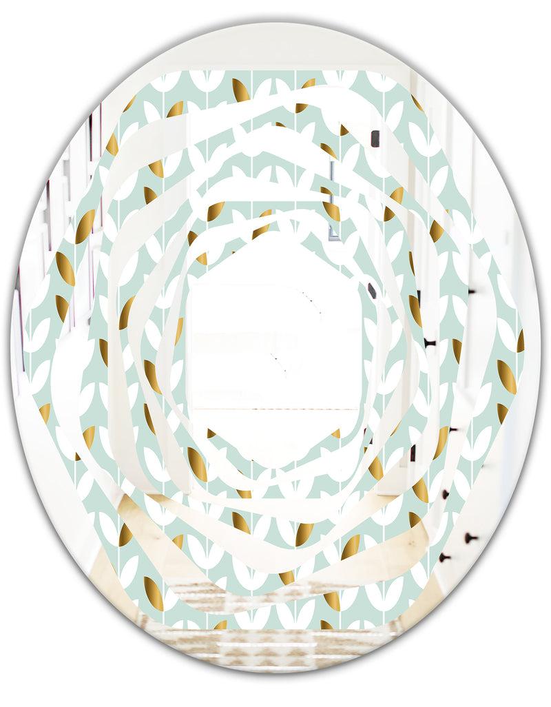 DesignQ Golden Foliage X - Modern Round Or Oval Wall Mirror - Whirl