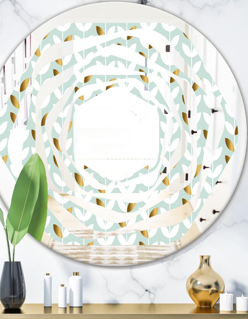 DesignQ Golden Foliage X - Modern Round or Oval Wall Mirror - Whirl