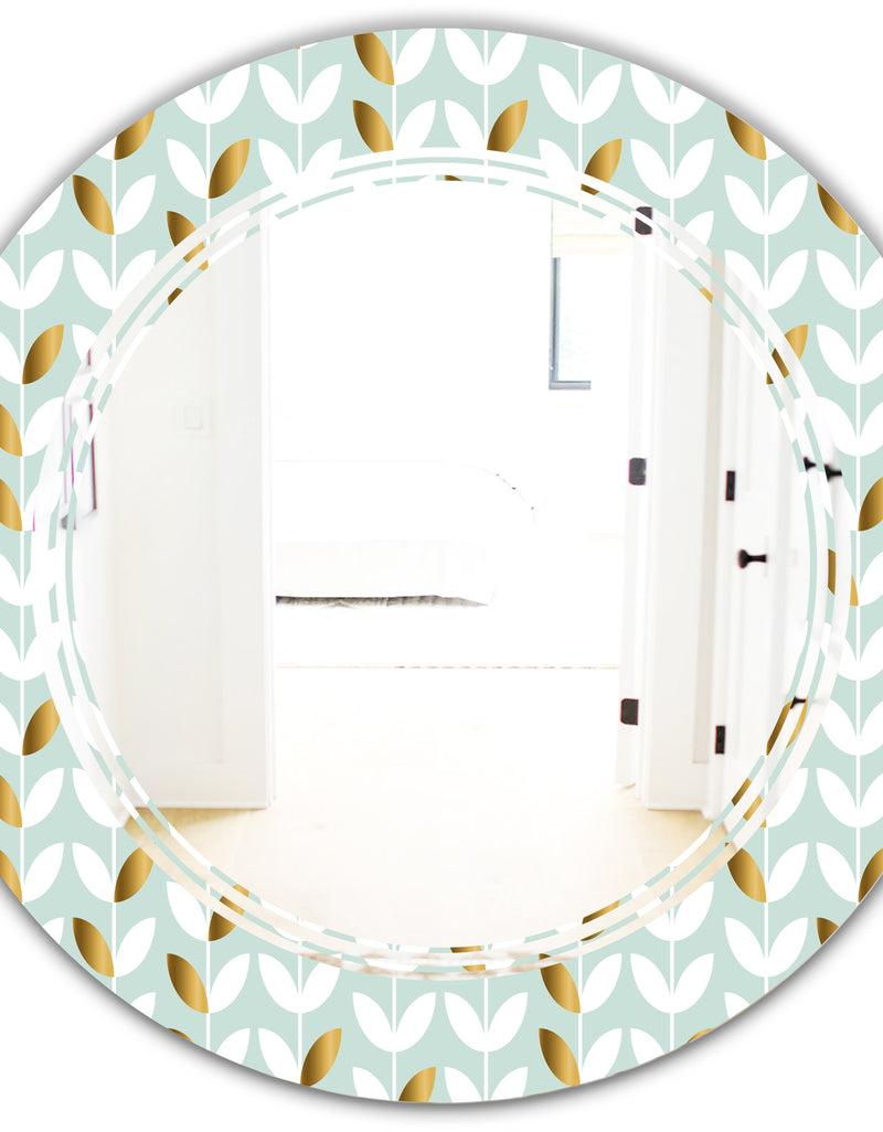 DesignQ Golden Foliage X - Modern Round Or Oval Wall Mirror - Triple C