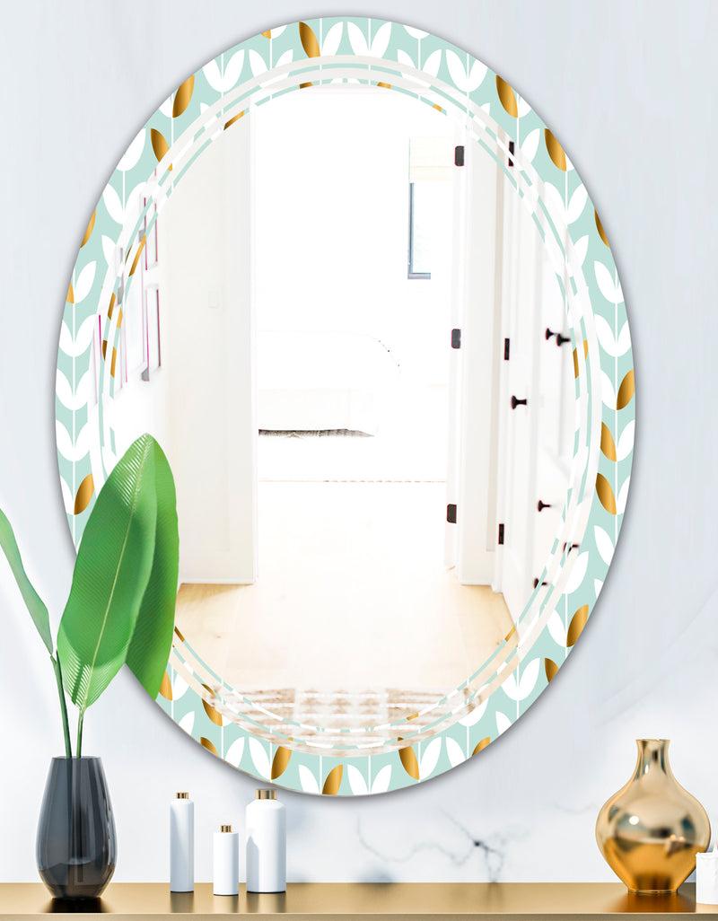 DesignQ Golden Foliage X - Modern Round Or Oval Wall Mirror - Triple C
