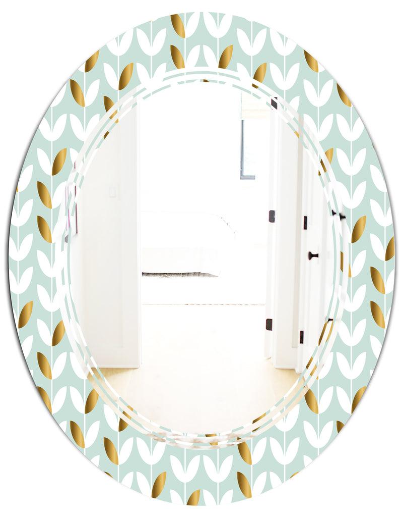 DesignQ Golden Foliage X - Modern Round Or Oval Wall Mirror - Triple C