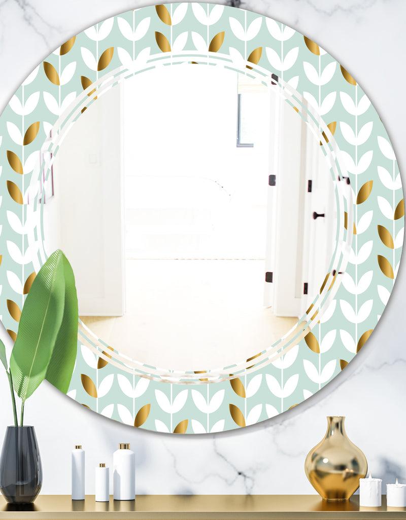 DesignQ Golden Foliage X - Modern Round or Oval Wall Mirror - Triple C