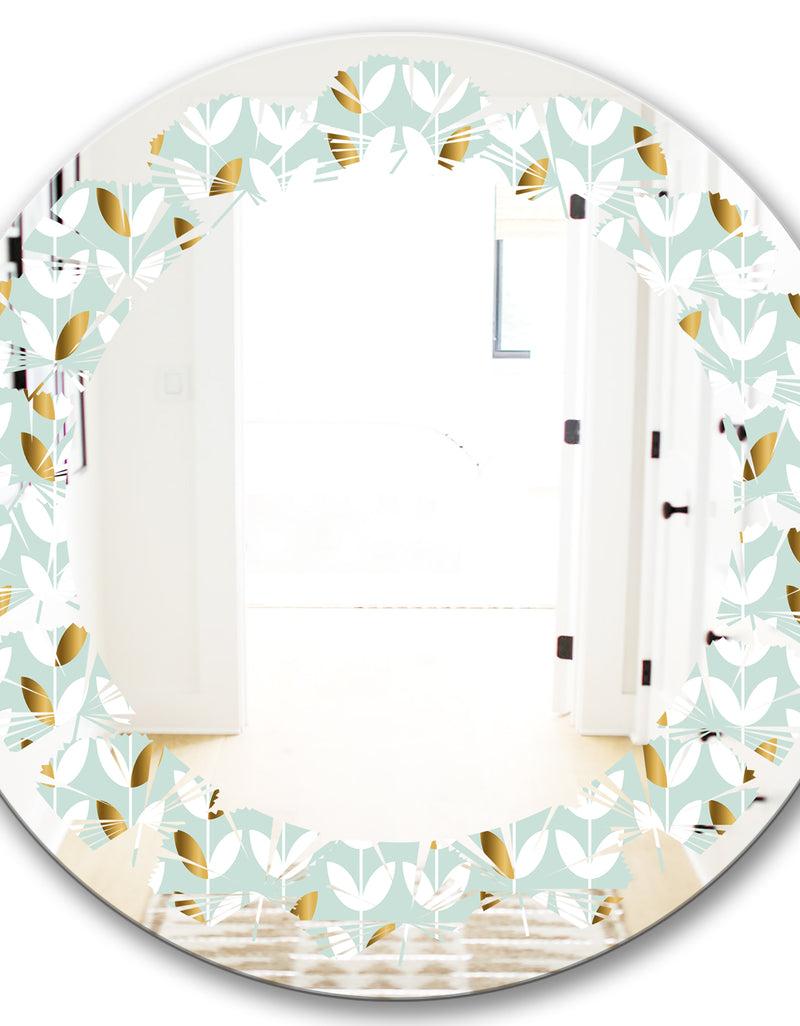 DesignQ Golden Foliage X - Modern Round Or Oval Wall Mirror - Leaves