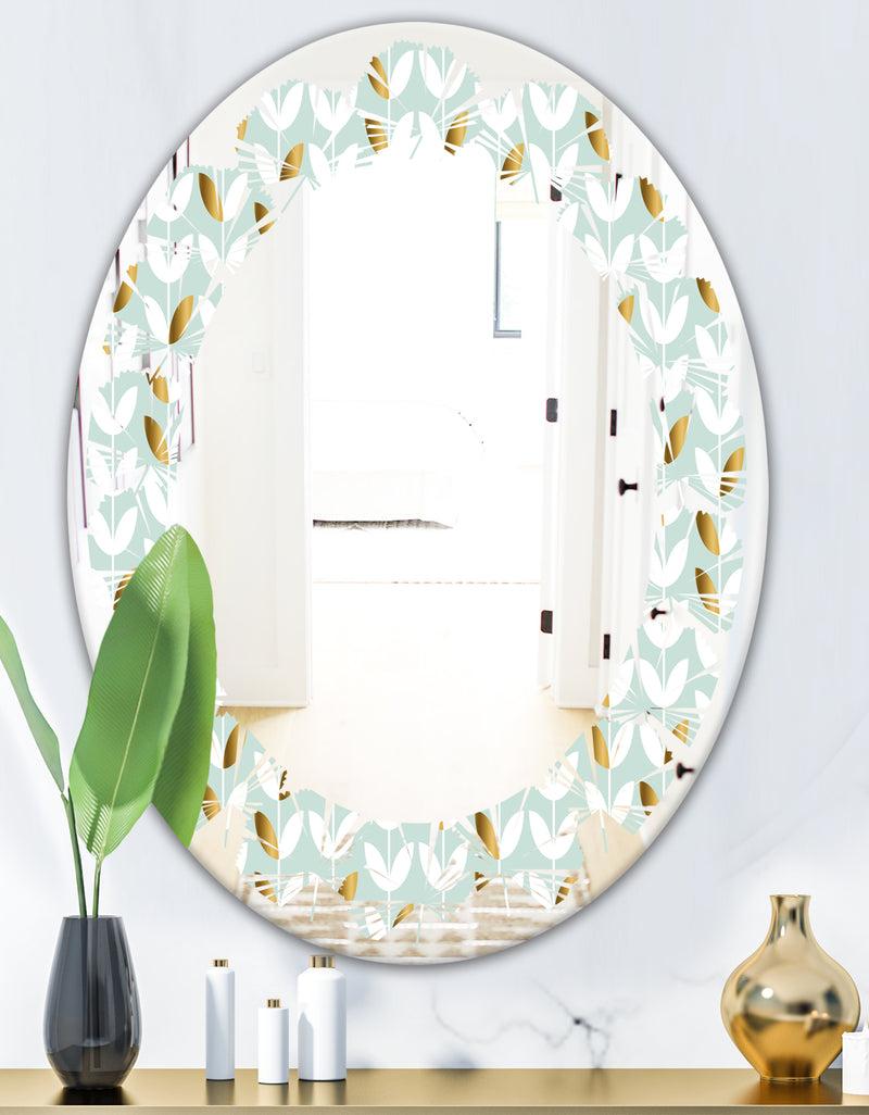 DesignQ Golden Foliage X - Modern Round Or Oval Wall Mirror - Leaves