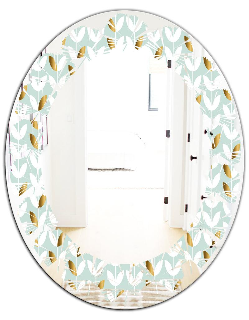 DesignQ Golden Foliage X - Modern Round Or Oval Wall Mirror - Leaves