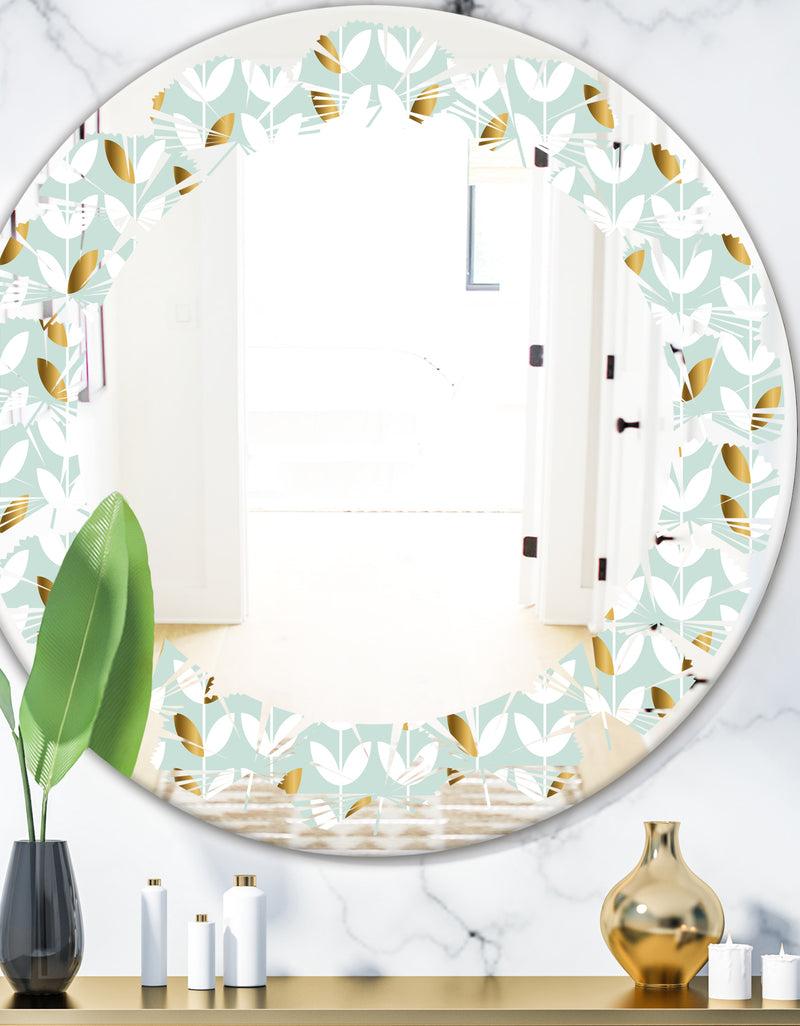 DesignQ Golden Foliage X - Modern Round or Oval Wall Mirror - Leaves