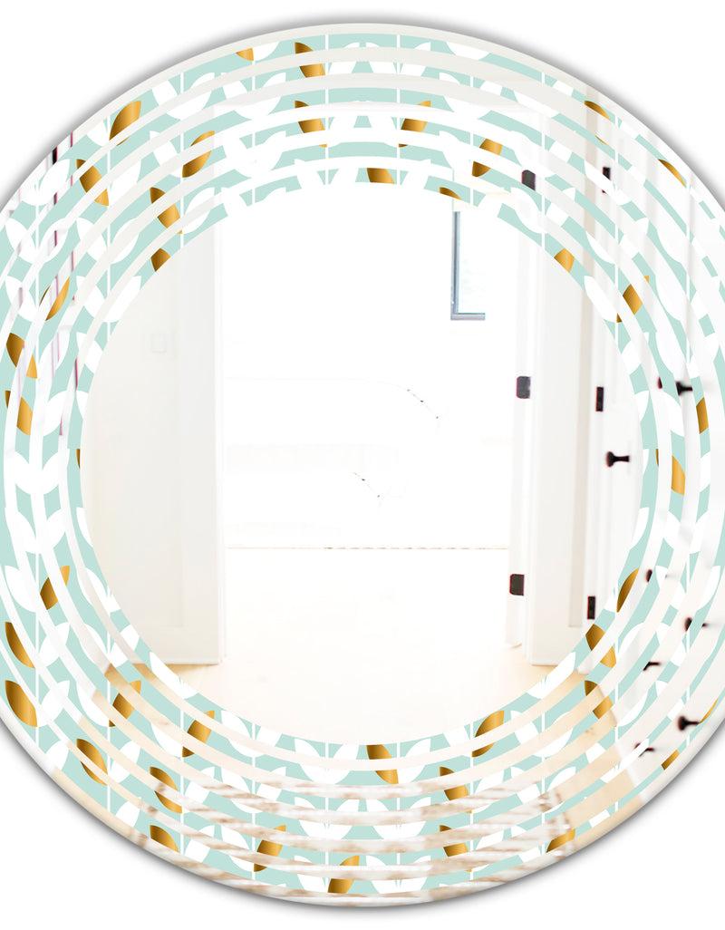 DesignQ Golden Foliage X - Modern Round Or Oval Wall Mirror - Wave