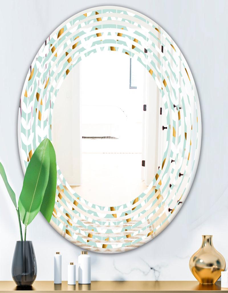 DesignQ Golden Foliage X - Modern Round Or Oval Wall Mirror - Wave
