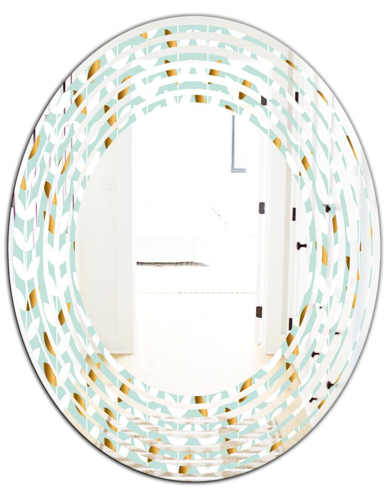 DesignQ Golden Foliage X - Modern Round Or Oval Wall Mirror - Wave
