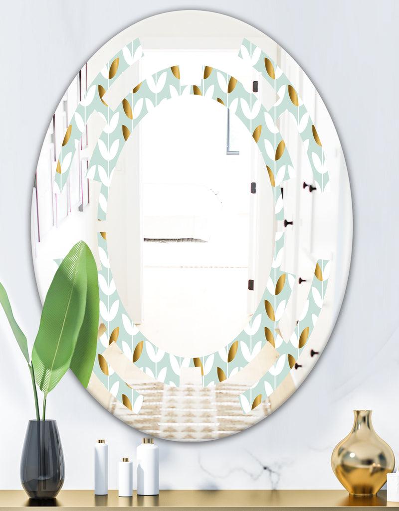 DesignQ Golden Foliage X - Modern Round Or Oval Wall Mirror - Space