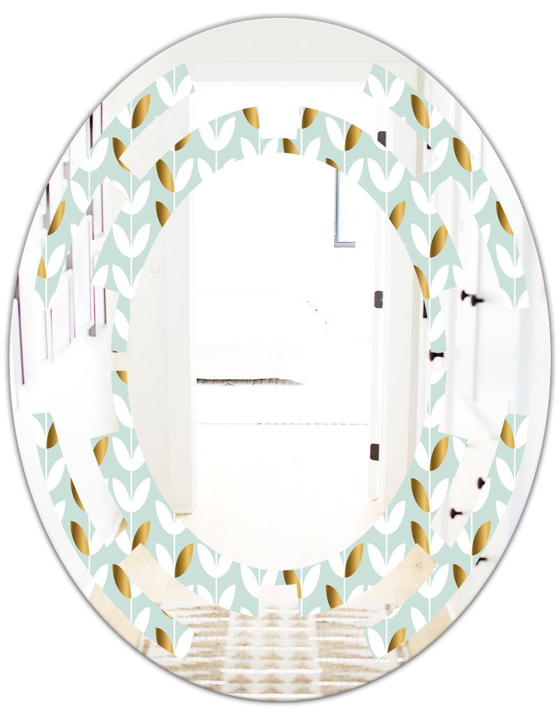 DesignQ Golden Foliage X - Modern Round Or Oval Wall Mirror - Space