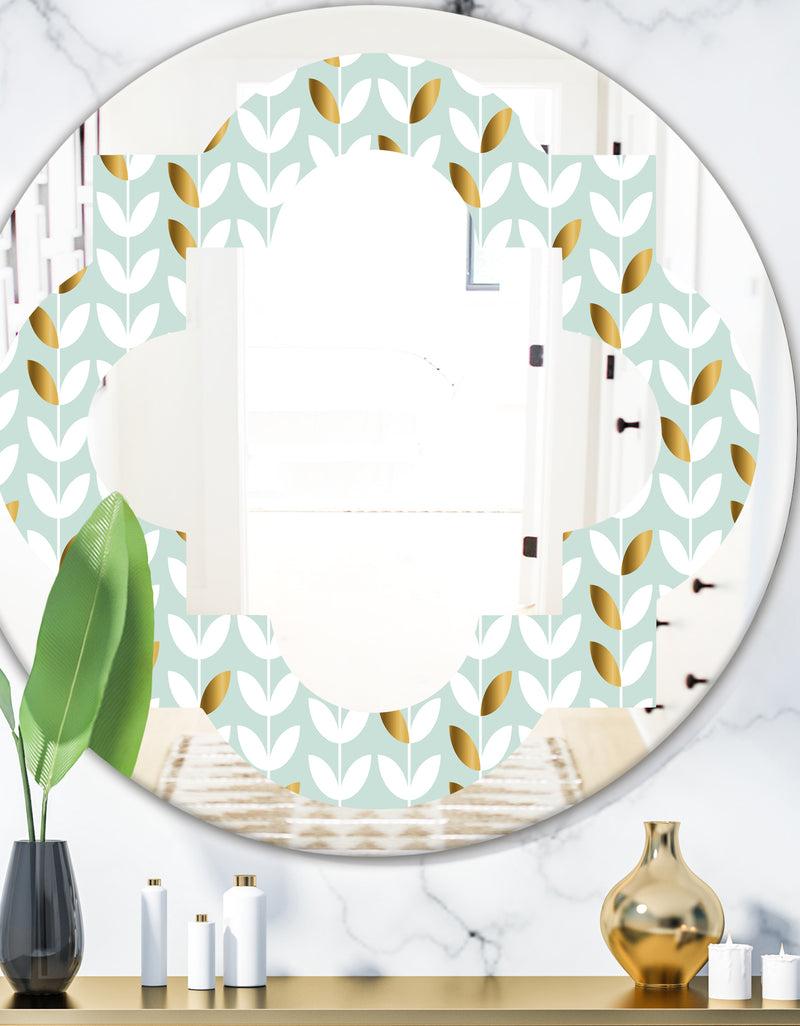 DesignQ Golden Foliage X - Modern Round or Oval Wall Mirror - Quatrefoil