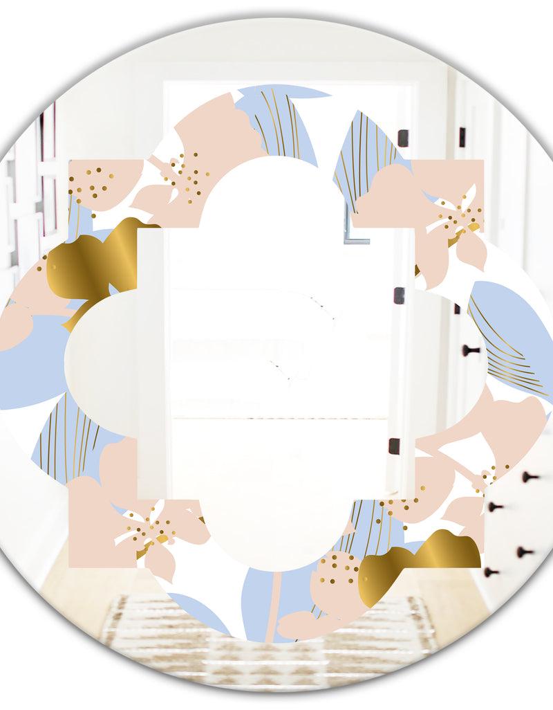 DesignQ Golden Foliage XV - Modern Round Or Oval Wall Mirror - Quatrefoil