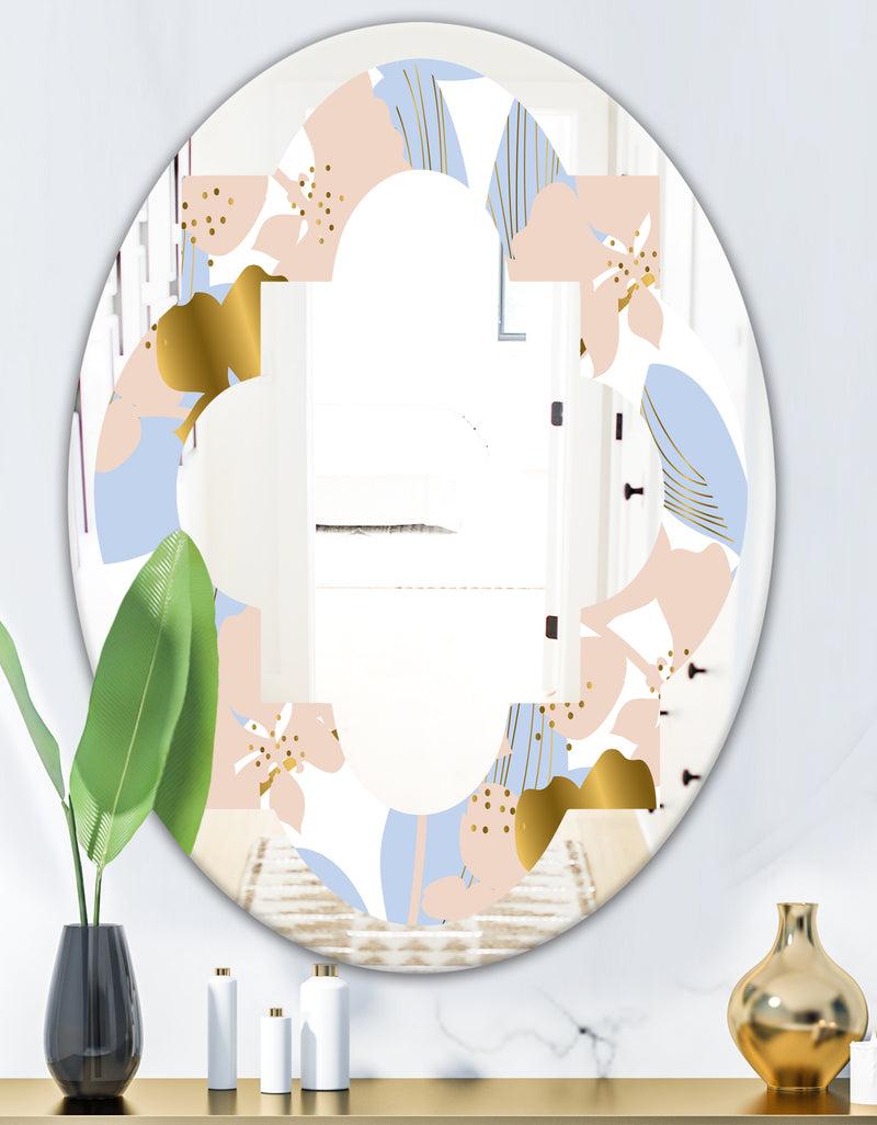 DesignQ Golden Foliage XV - Modern Round Or Oval Wall Mirror - Quatrefoil