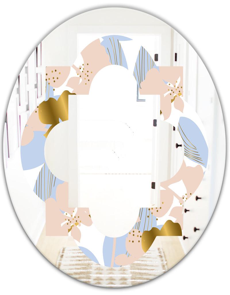 DesignQ Golden Foliage XV - Modern Round Or Oval Wall Mirror - Quatrefoil
