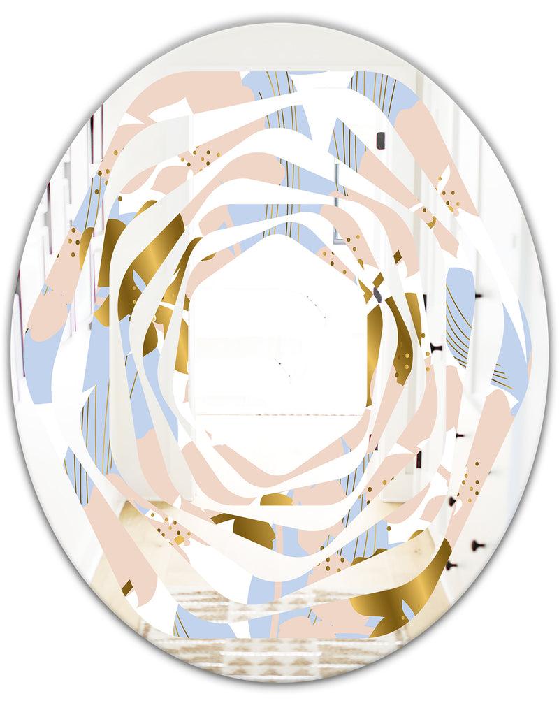 DesignQ Golden Foliage XV - Modern Round Or Oval Wall Mirror - Whirl