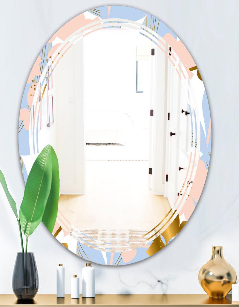 DesignQ Golden Foliage XV - Modern Round Or Oval Wall Mirror - Triple C