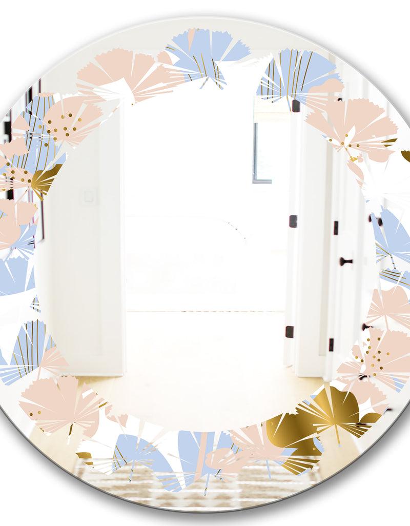 DesignQ Golden Foliage XV - Modern Round Or Oval Wall Mirror - Leaves