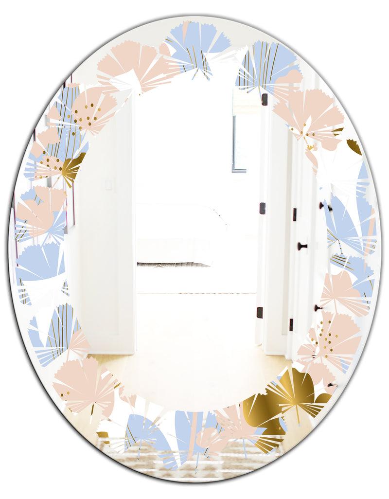 DesignQ Golden Foliage XV - Modern Round Or Oval Wall Mirror - Leaves