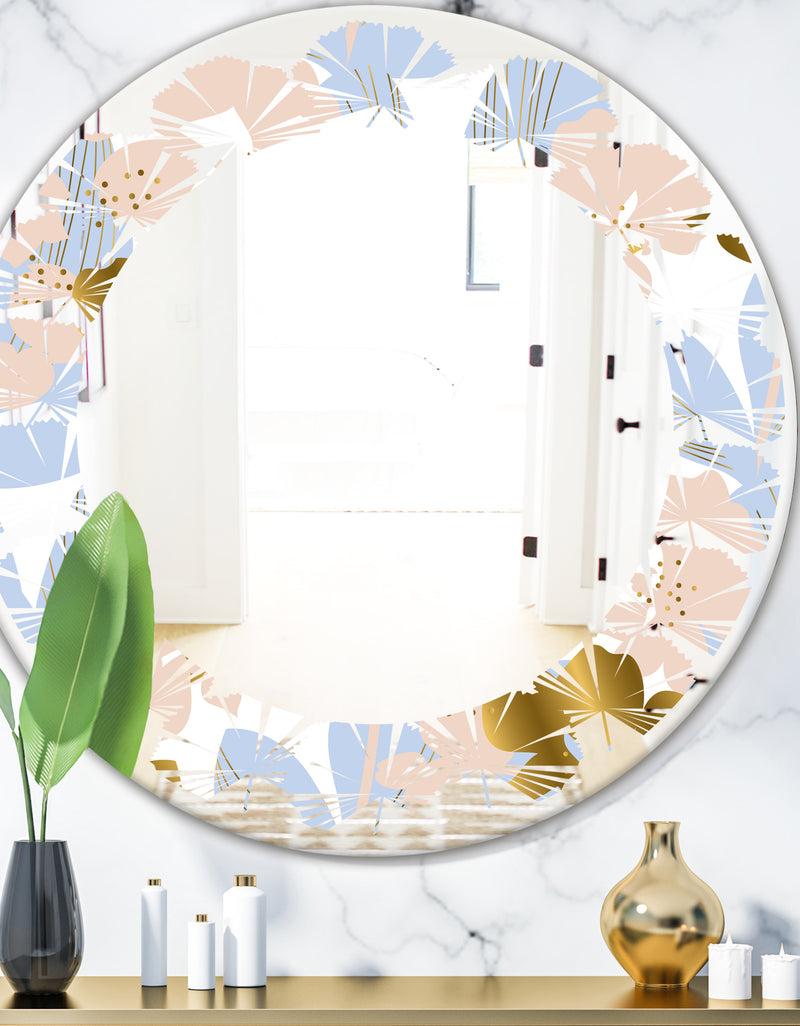 DesignQ Golden Foliage XV - Modern Round or Oval Wall Mirror - Leaves