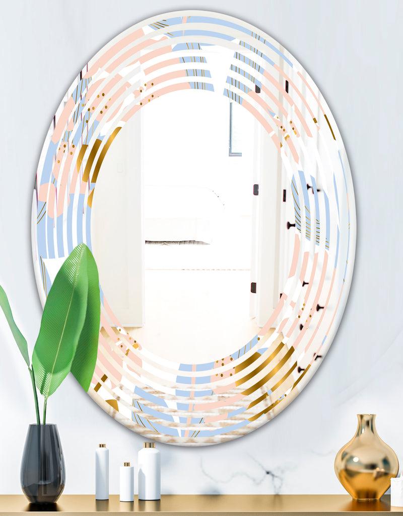 DesignQ Golden Foliage XV - Modern Round Or Oval Wall Mirror - Wave