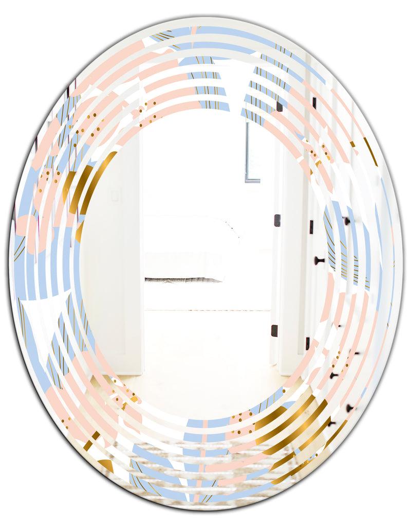 DesignQ Golden Foliage XV - Modern Round Or Oval Wall Mirror - Wave