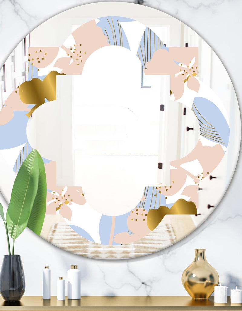 DesignQ Golden Foliage XV - Modern Round or Oval Wall Mirror - Quatrefoil