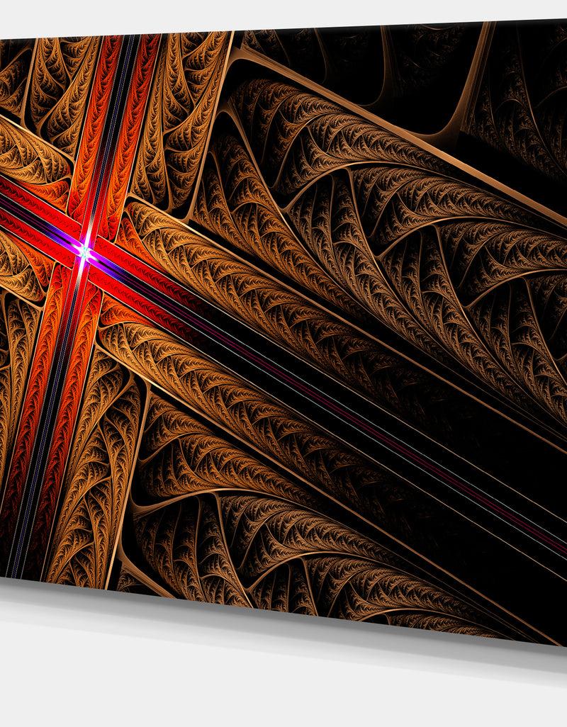 DesignQ Golden Fractal Cross Design - Large Glossy Canvas Art Print