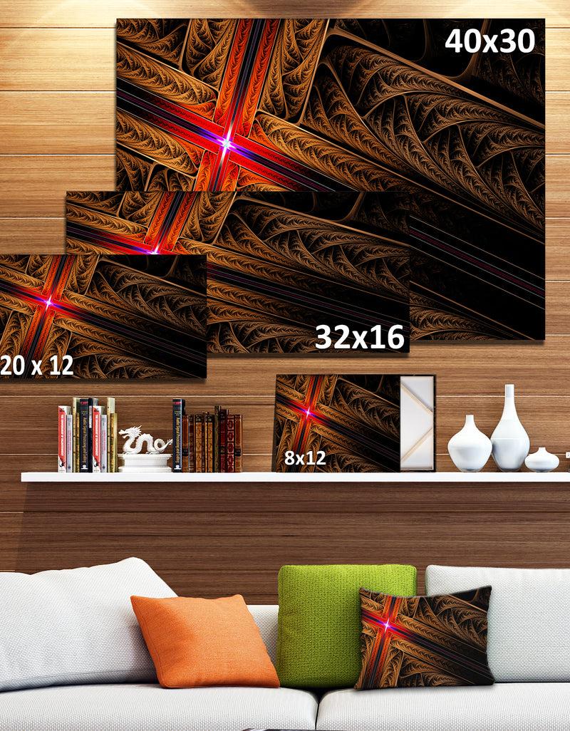 DesignQ Golden Fractal Cross Design - Large Glossy Canvas Art Print