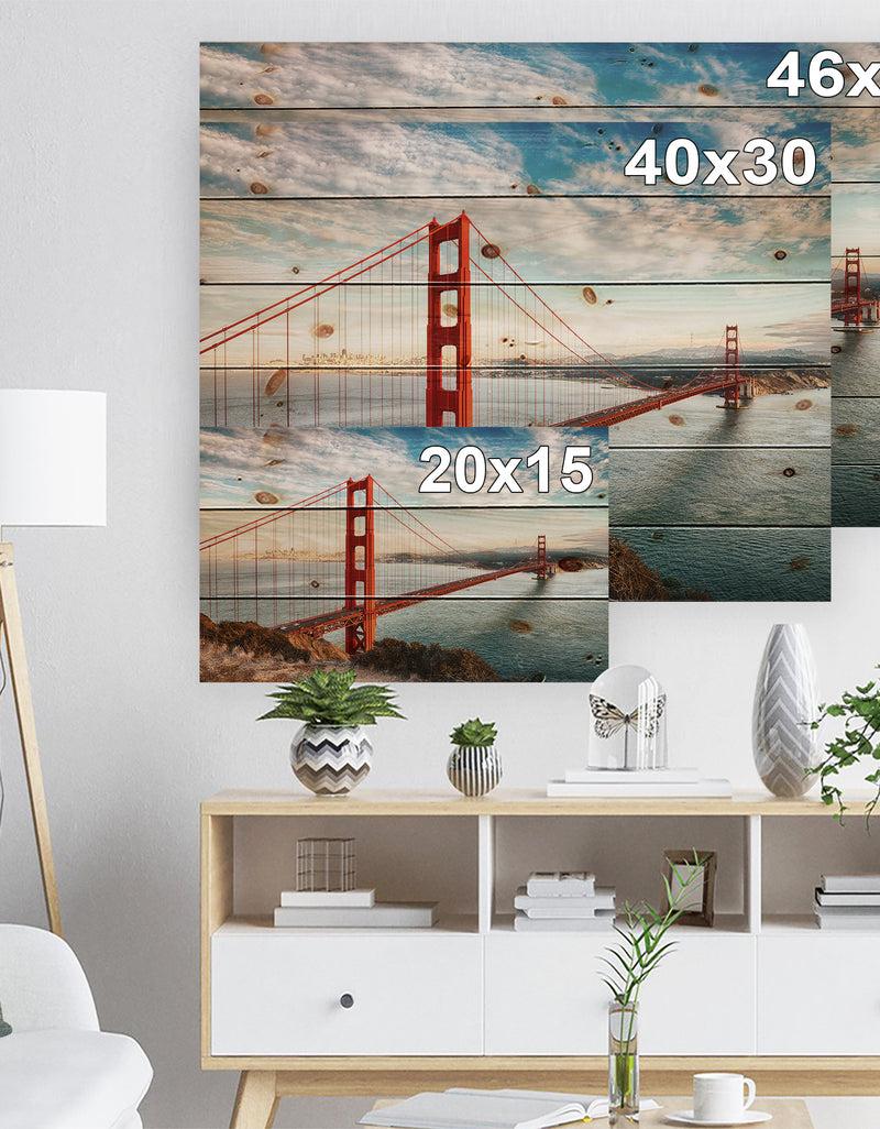 DesignQ Golden Gate Bridge In San Francisco - Sea Bridge Print On Natural Pine Wood