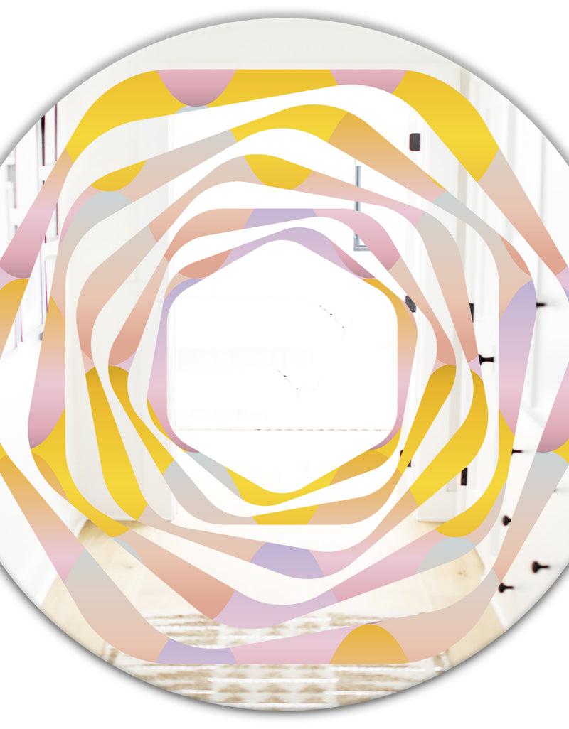 DesignQ Golden Geometrical Diamond Pattern II - Modern Round Or Oval Wall Mirror - Whirl