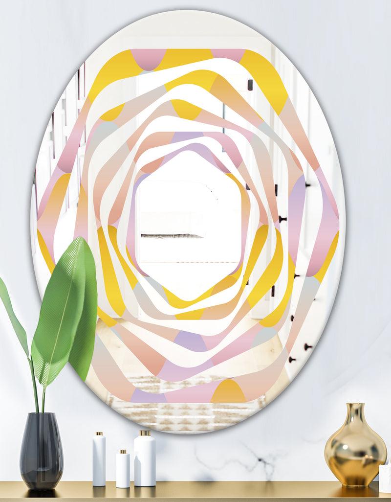 DesignQ Golden Geometrical Diamond Pattern II - Modern Round Or Oval Wall Mirror - Whirl