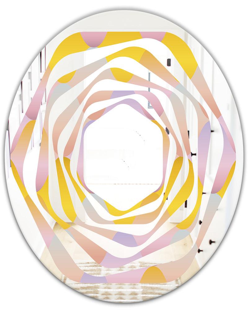 DesignQ Golden Geometrical Diamond Pattern II - Modern Round Or Oval Wall Mirror - Whirl