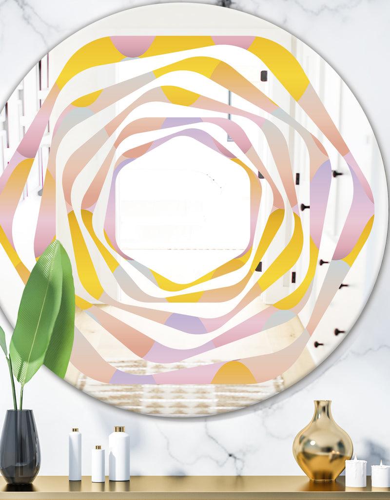 DesignQ Golden Geometrical Diamond Pattern II - Modern Round or Oval Wall Mirror - Whirl