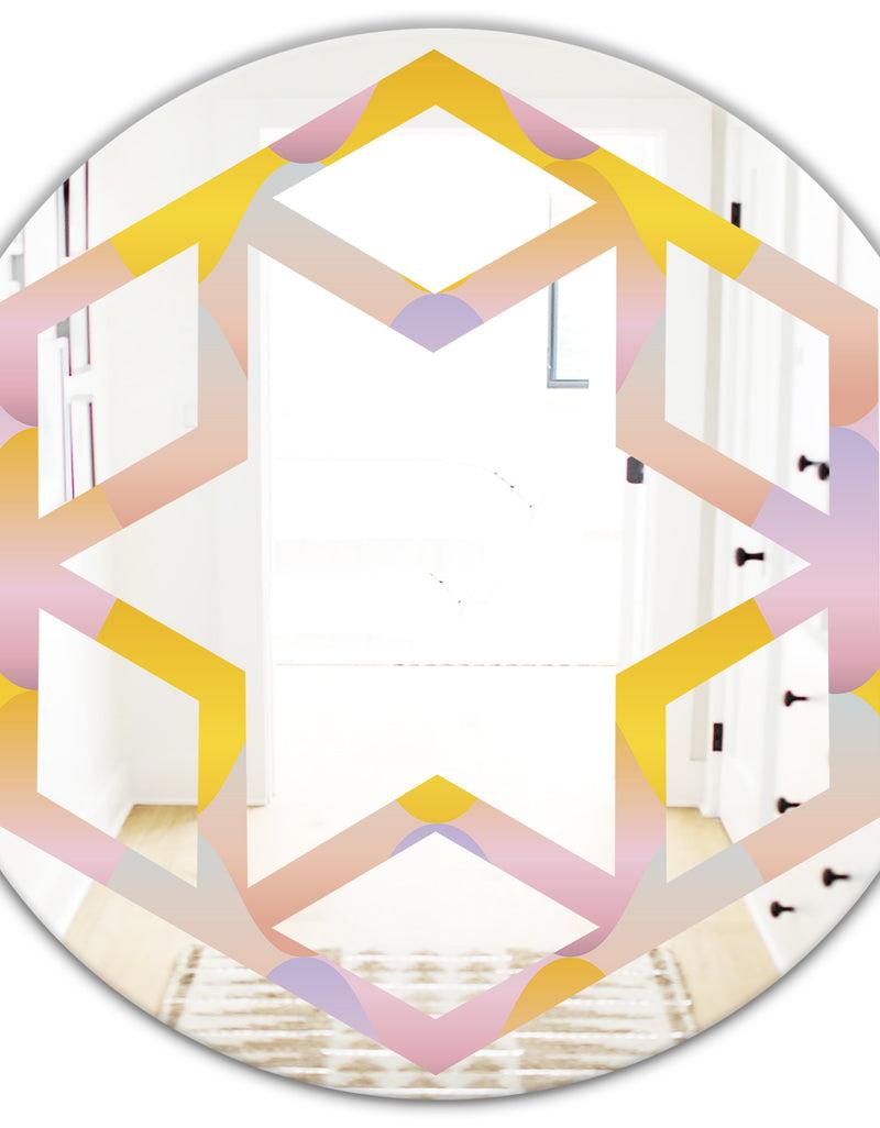 DesignQ Golden Geometrical Diamond Pattern II - Modern Round Or Oval Wall Mirror - Hexagon Star