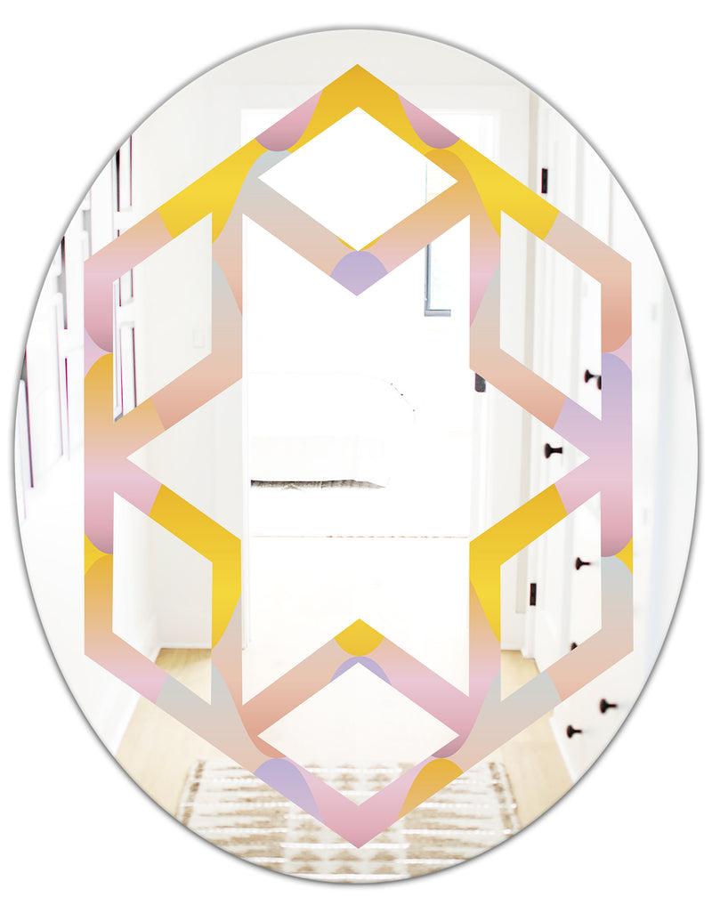 DesignQ Golden Geometrical Diamond Pattern II - Modern Round Or Oval Wall Mirror - Hexagon Star