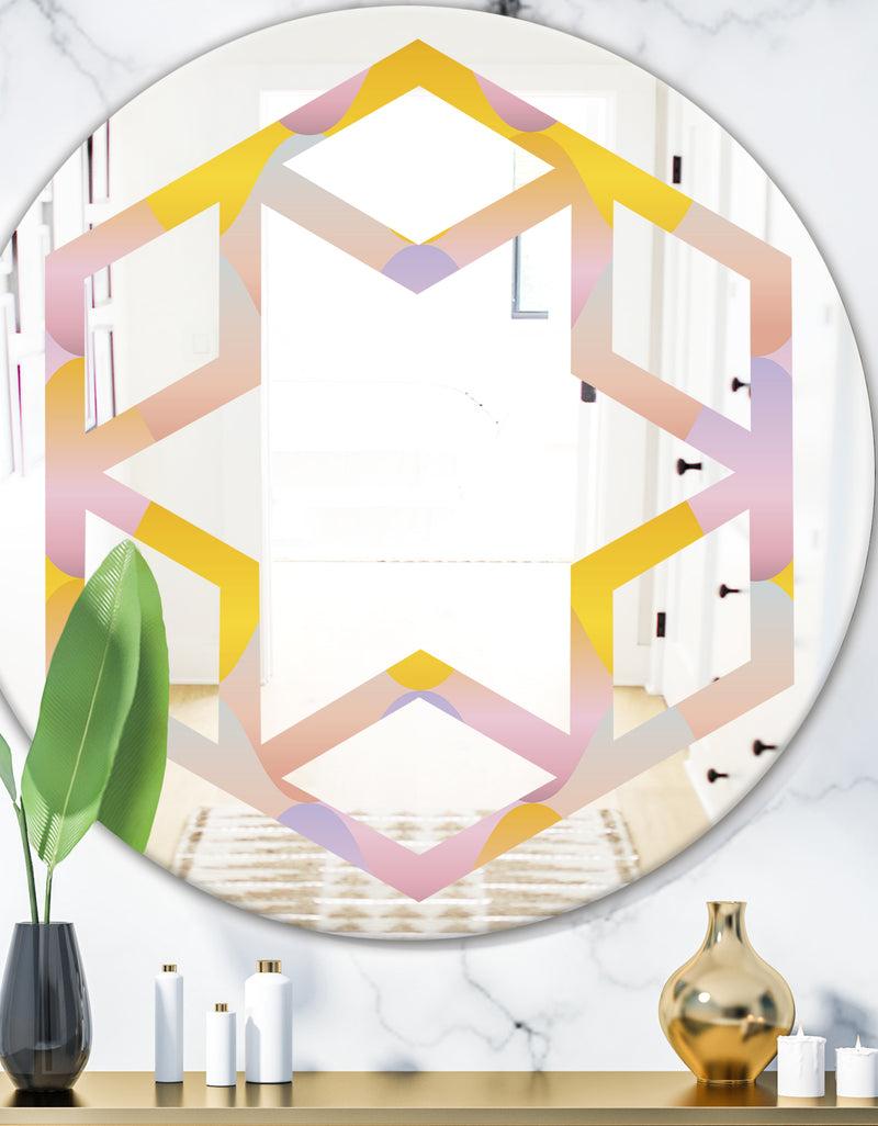 DesignQ Golden Geometrical Diamond Pattern II - Modern Round or Oval Wall Mirror - Hexagon Star