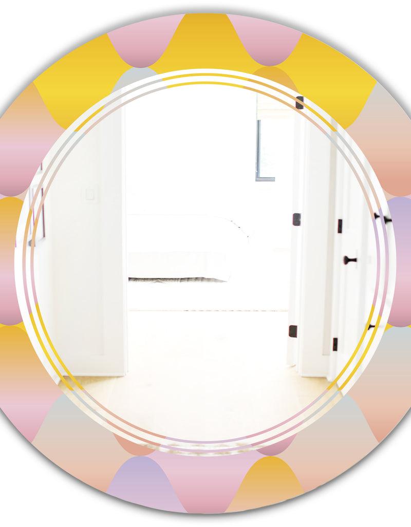 DesignQ Golden Geometrical Diamond Pattern II - Modern Round Or Oval Wall Mirror - Triple C