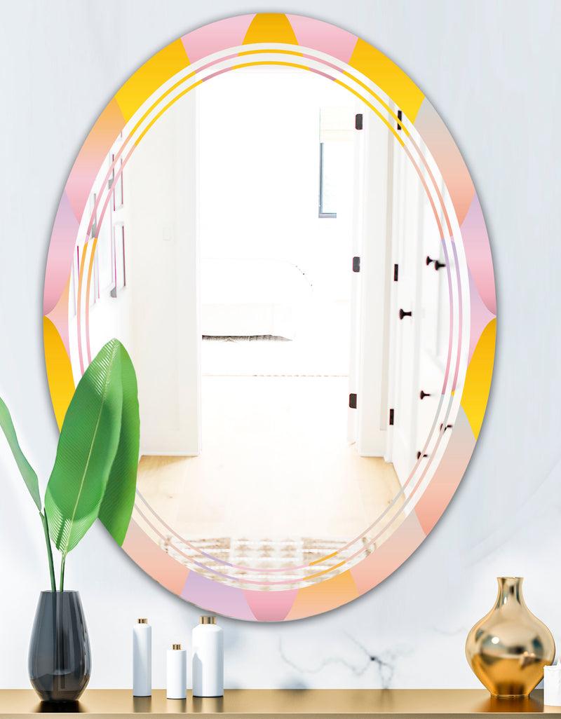 DesignQ Golden Geometrical Diamond Pattern II - Modern Round Or Oval Wall Mirror - Triple C