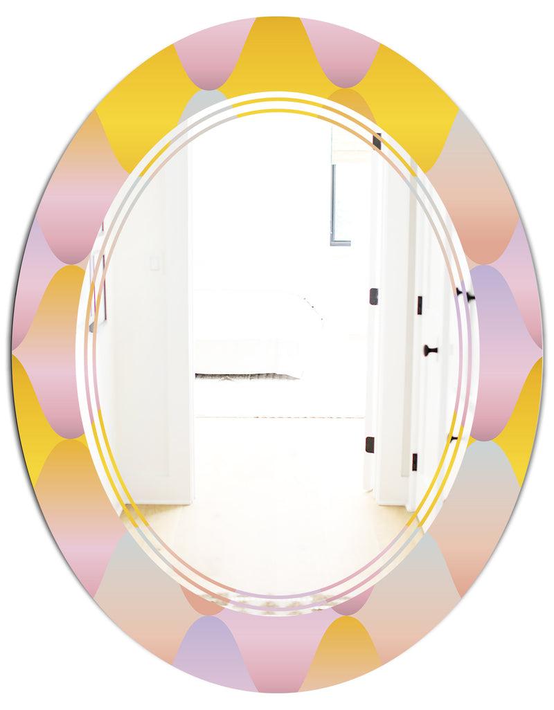 DesignQ Golden Geometrical Diamond Pattern II - Modern Round Or Oval Wall Mirror - Triple C