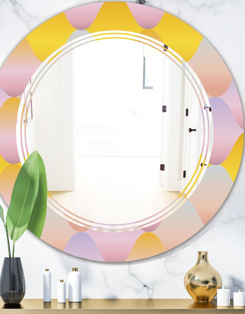 DesignQ Golden Geometrical Diamond Pattern II - Modern Round or Oval Wall Mirror - Triple C