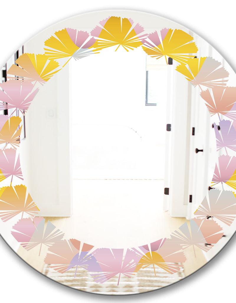 DesignQ Golden Geometrical Diamond Pattern II - Modern Round Or Oval Wall Mirror - Leaves