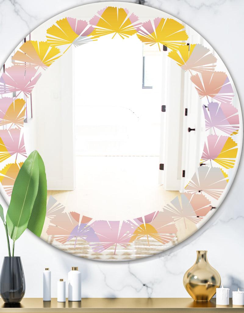 DesignQ Golden Geometrical Diamond Pattern II - Modern Round or Oval Wall Mirror - Leaves
