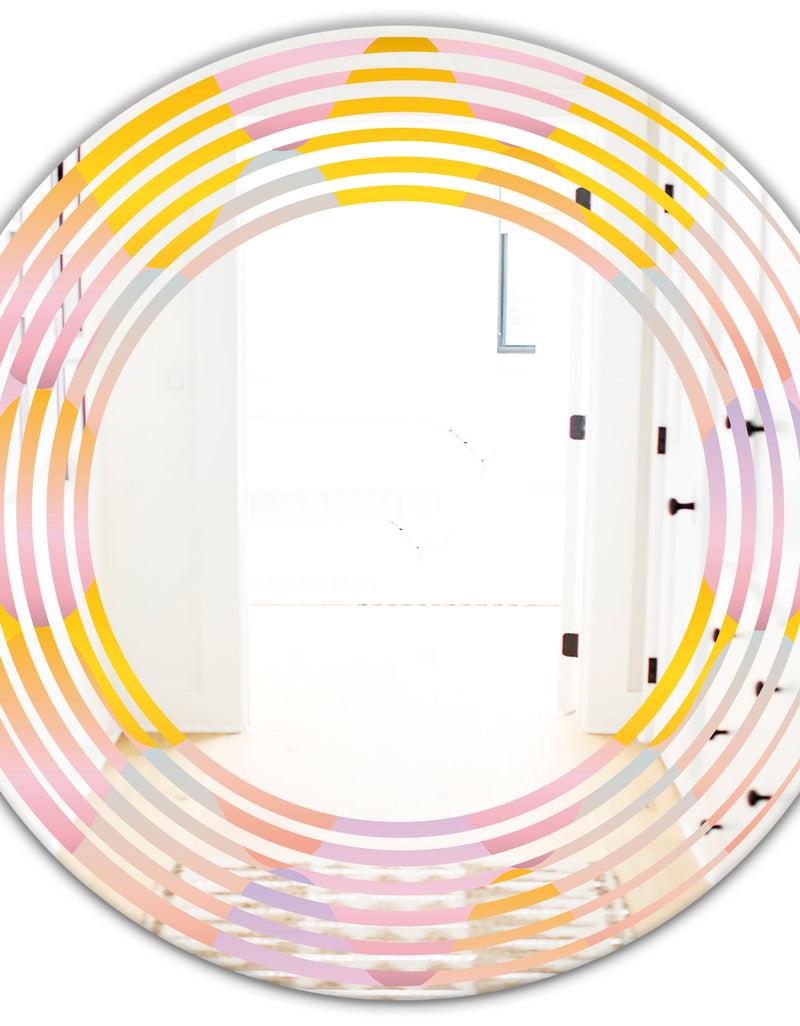 DesignQ Golden Geometrical Diamond Pattern II - Modern Round Or Oval Wall Mirror - Wave