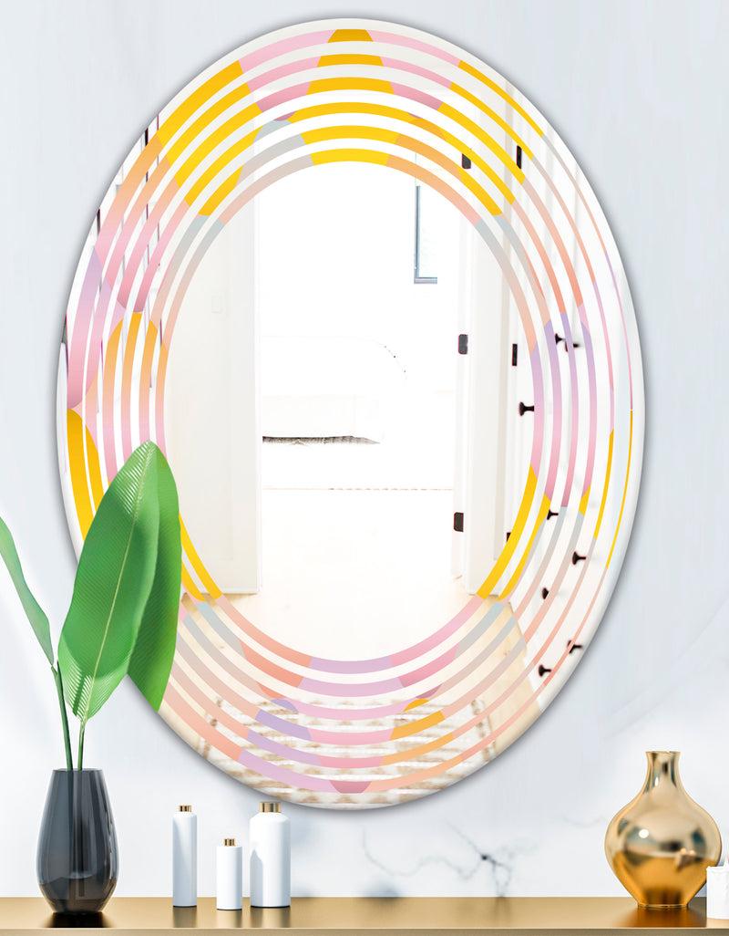 DesignQ Golden Geometrical Diamond Pattern II - Modern Round Or Oval Wall Mirror - Wave