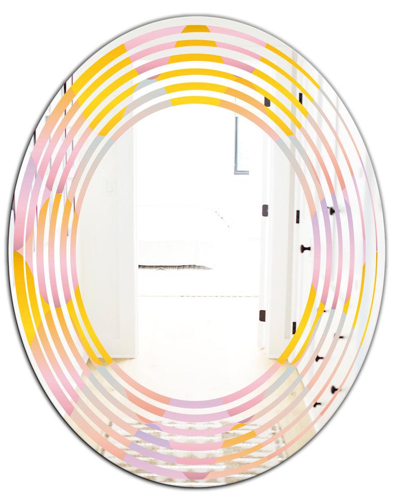 DesignQ Golden Geometrical Diamond Pattern II - Modern Round Or Oval Wall Mirror - Wave