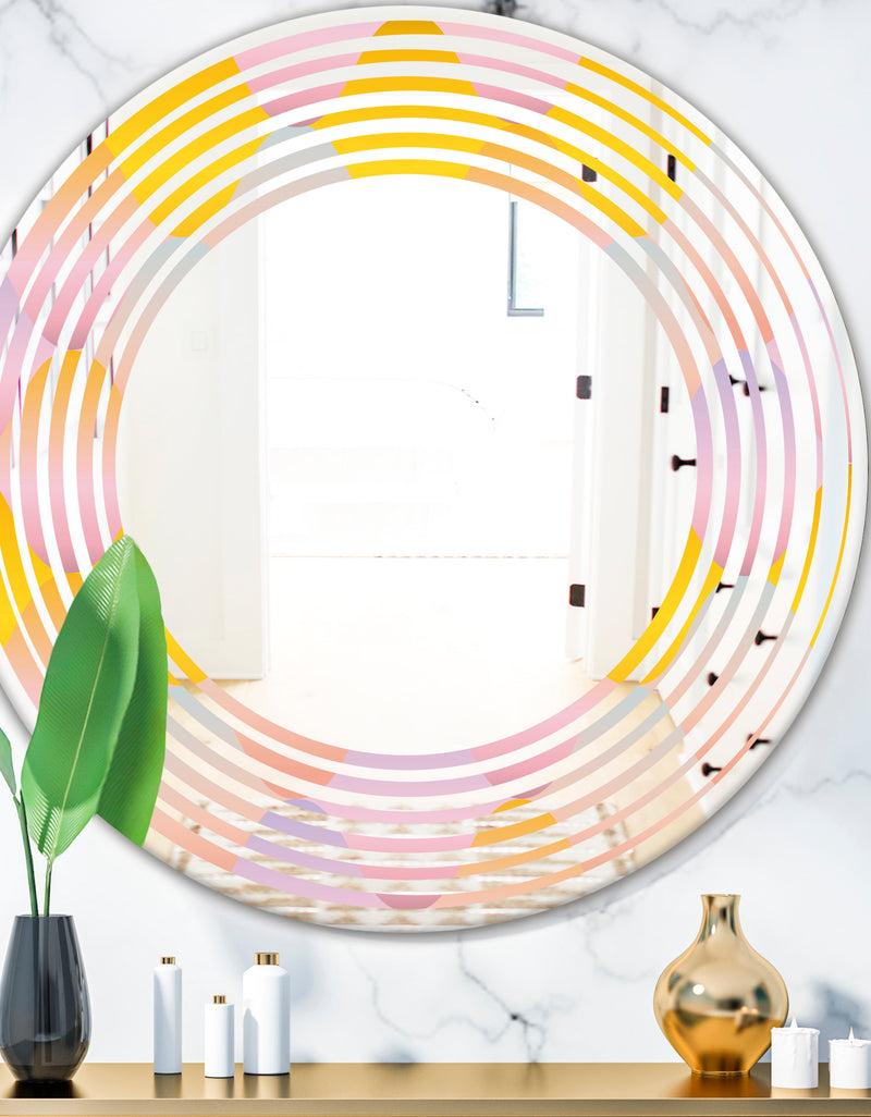 DesignQ Golden Geometrical Diamond Pattern II - Modern Round or Oval Wall Mirror - Wave