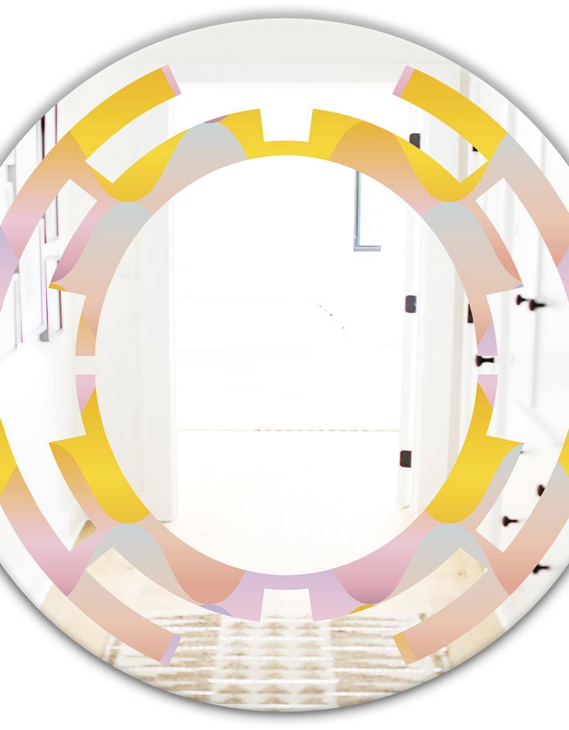 DesignQ Golden Geometrical Diamond Pattern II - Modern Round Or Oval Wall Mirror - Space