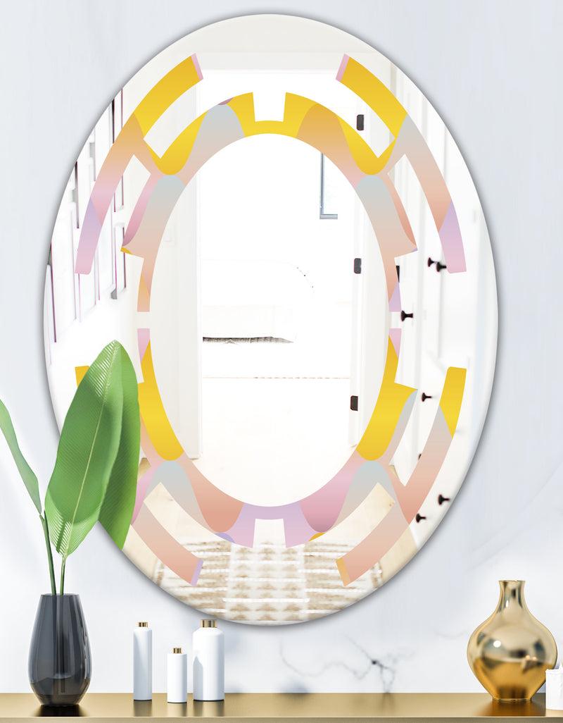 DesignQ Golden Geometrical Diamond Pattern II - Modern Round Or Oval Wall Mirror - Space